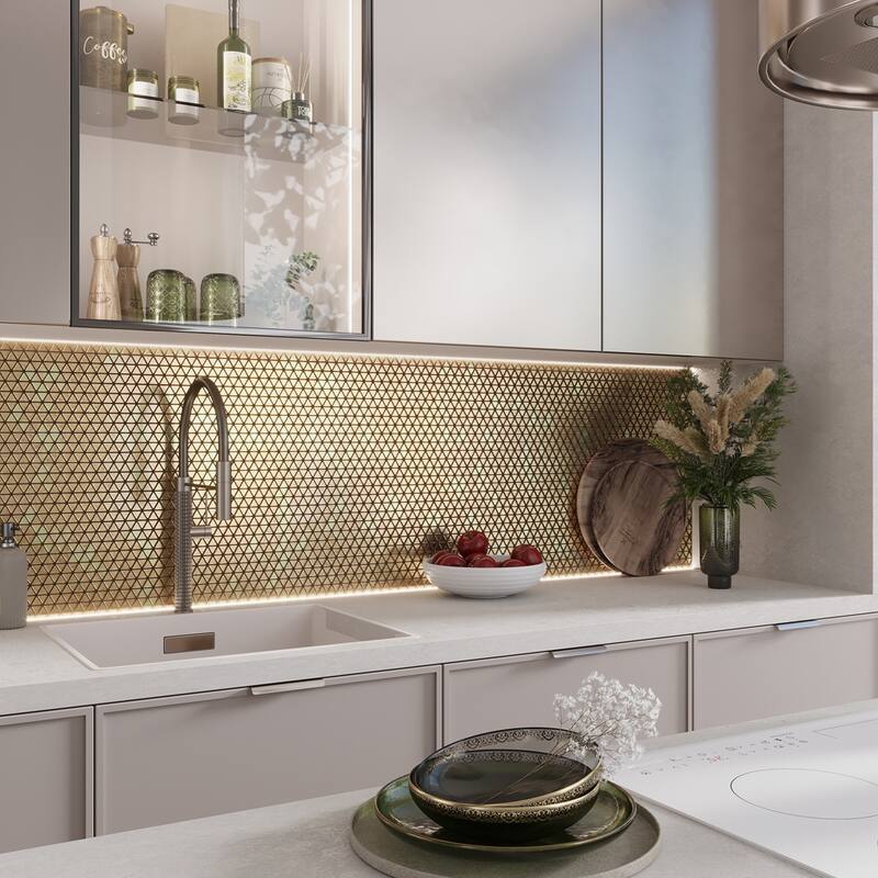 Apollo tile 12" x 12" Majeste Glossy Shimmer Gold Glass Tile (10.34 sq ft/case) - 10 Pack