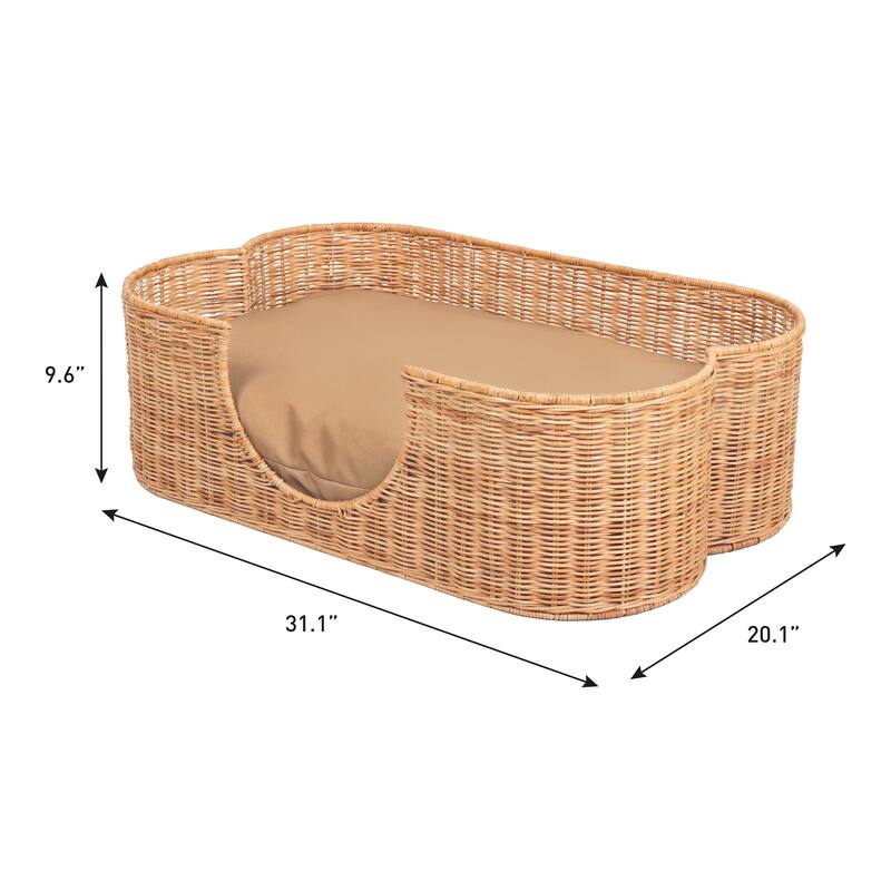 Scallop Rattan Dog Bed with Machine Washable Cushion