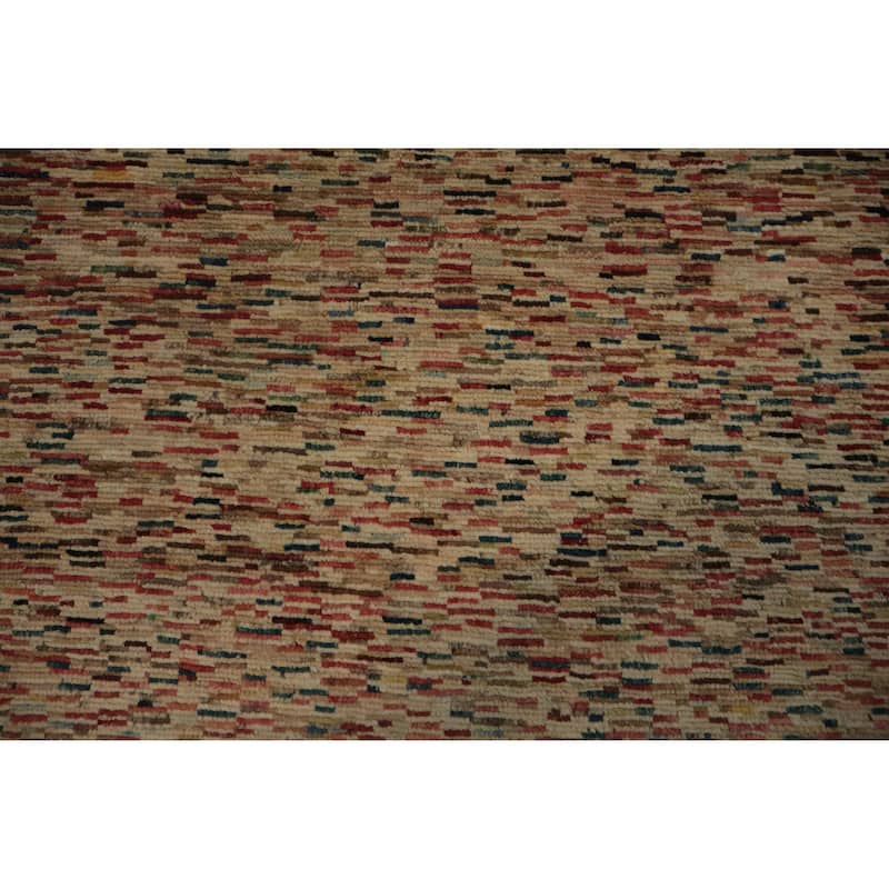 Hand Knotted Oriental 100% Wool Carpet Modern Contemporary Beige & Ivories Gabbeh Runner Rug - 9' 0'' X 2' 11''