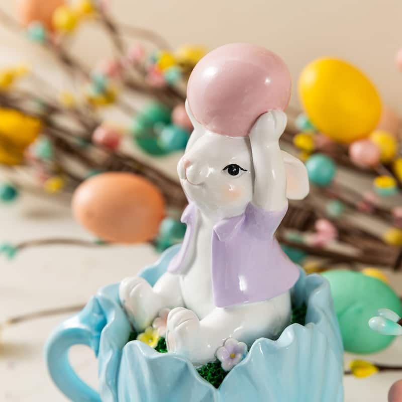 Glitzhome Set of 2 Easter Resin Bunny Table Decor Rabbits Figurines Party Ornaments