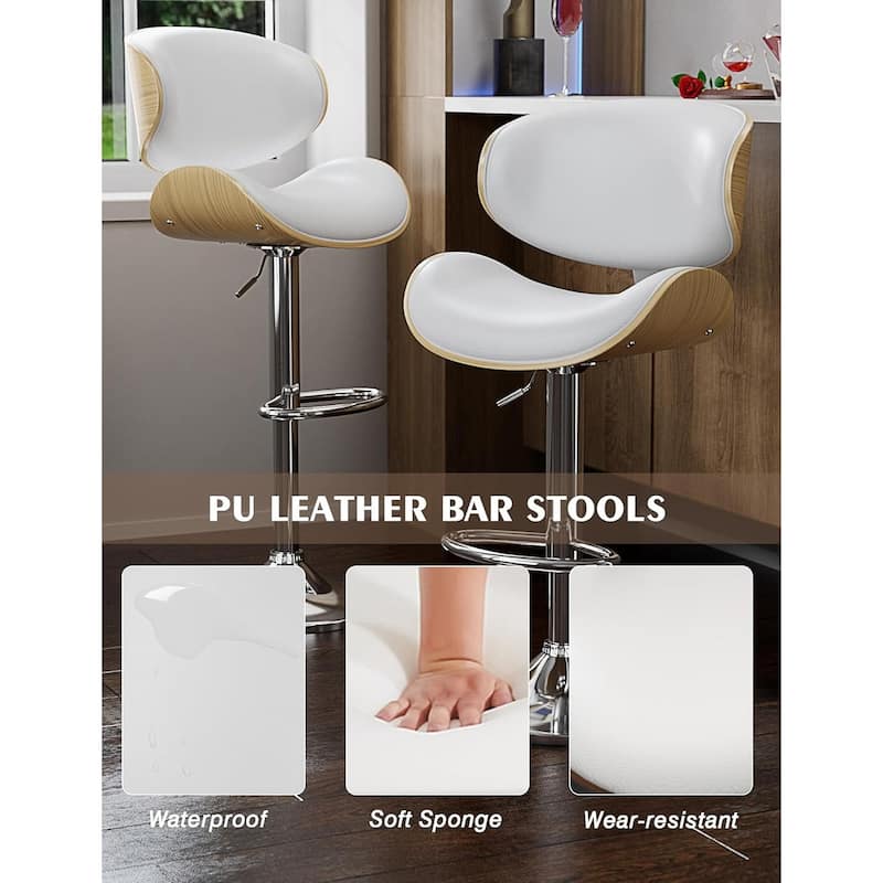 Bar Stools Adjustable Height Swivel Faux Leather Armless Barstools