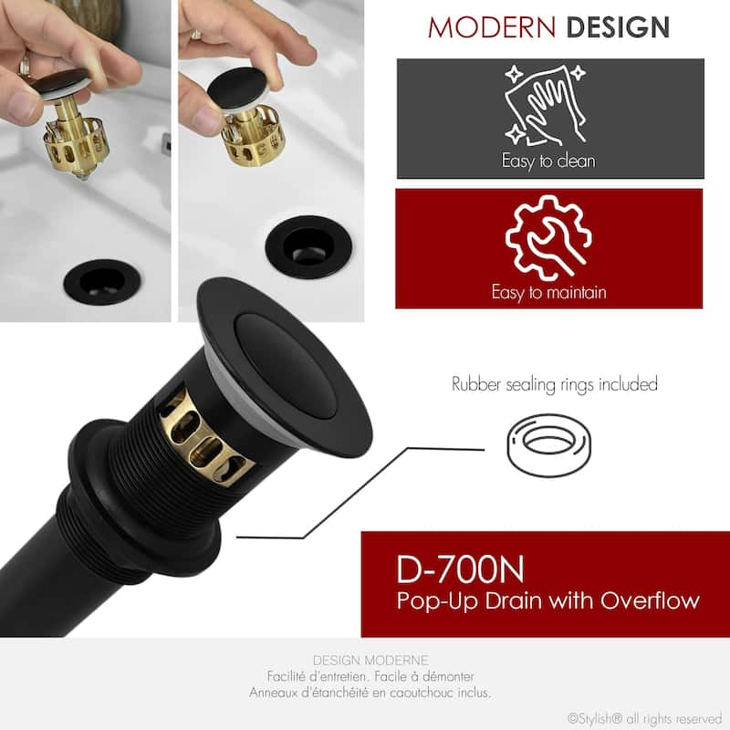 STYLISH Pop-Up Bathroom Sink Drain with Overflow D-700