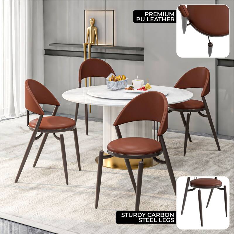 Venice Upholstered Leather Dining Chair Open Back Accent Side Chair with Iron Legs