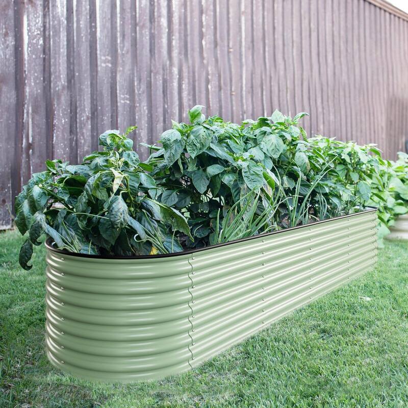 VEIKOUS 23.1''H Metal Galvanized Raised Garden Bed 9-in-1 Modular Outdoor Planter Box - Olivegreen