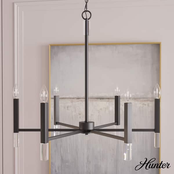 slide 2 of 15, Hunter Sunjai Candle Chandelier - Entry, Kitchen Island, Dining Room, Living Room - Geometric, Glam, Contemporary 6-Light round - Matte Black
