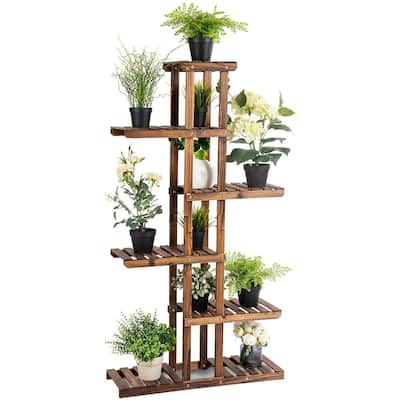 Costway 6 Tier 11 Pots Wooden Plant Flower Display Stand Wood Shelf - 29.5'' X10'' X55.5''