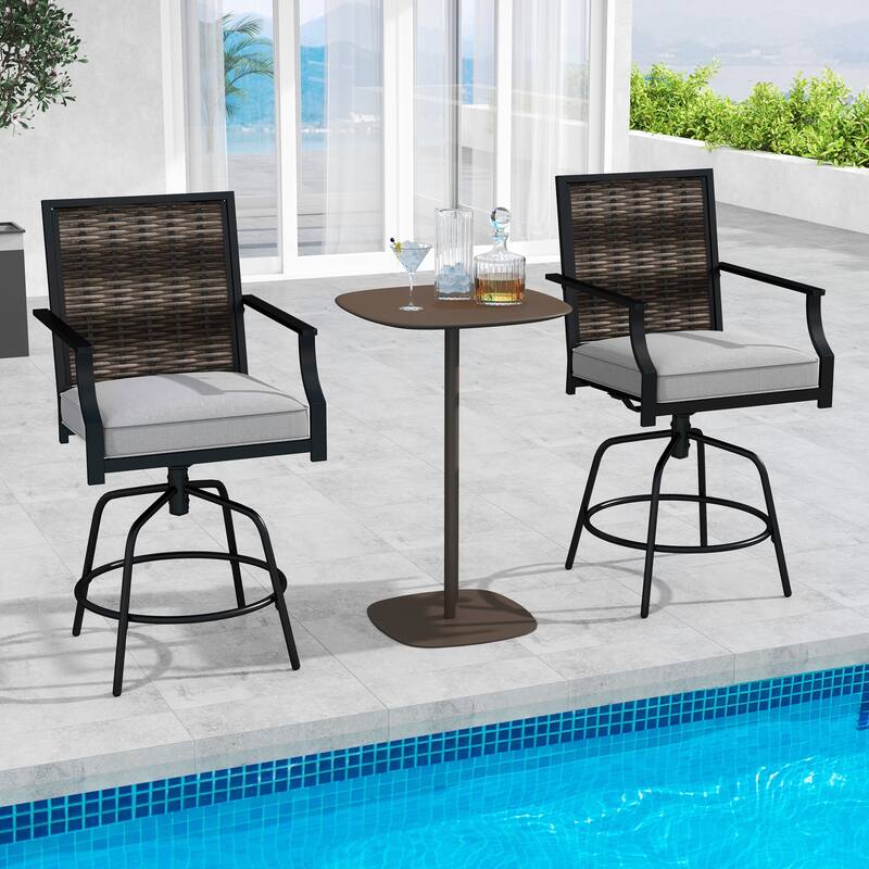 Outdoor Wicker Swivel Bar Stools Set of 2 Patio Chairs with Cushions - 25" x 24" x 45"