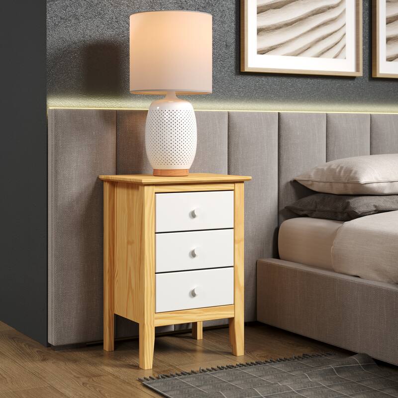 Adeptus Solid Wood Easy Pieces 3 Drawer End Table Natural w/White Front, White and Natural Knobs