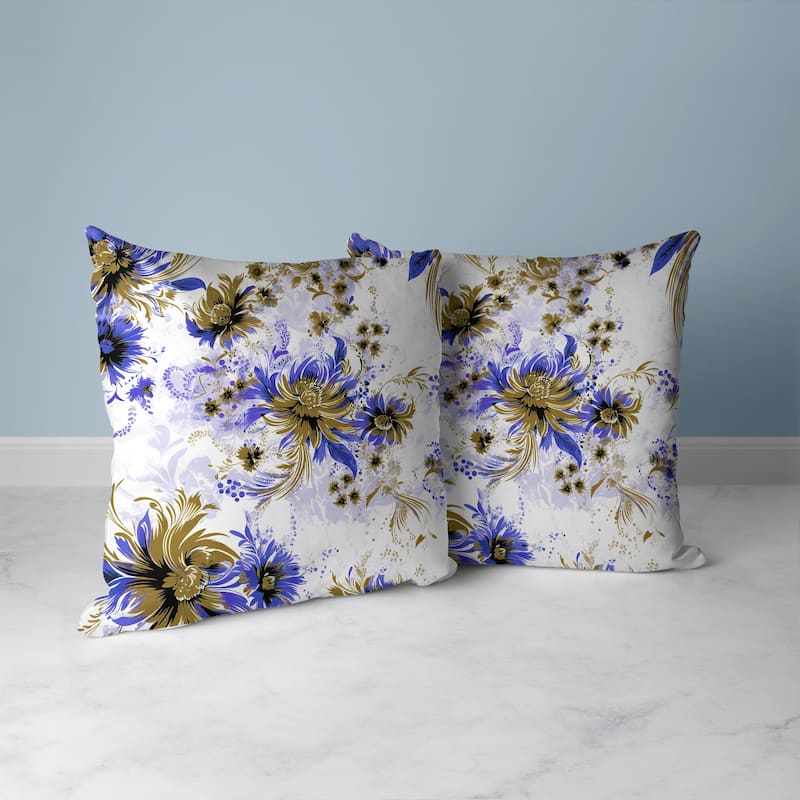 Delightful Wildflowers Faux Suede Reversible Throw Pillow White and Blue