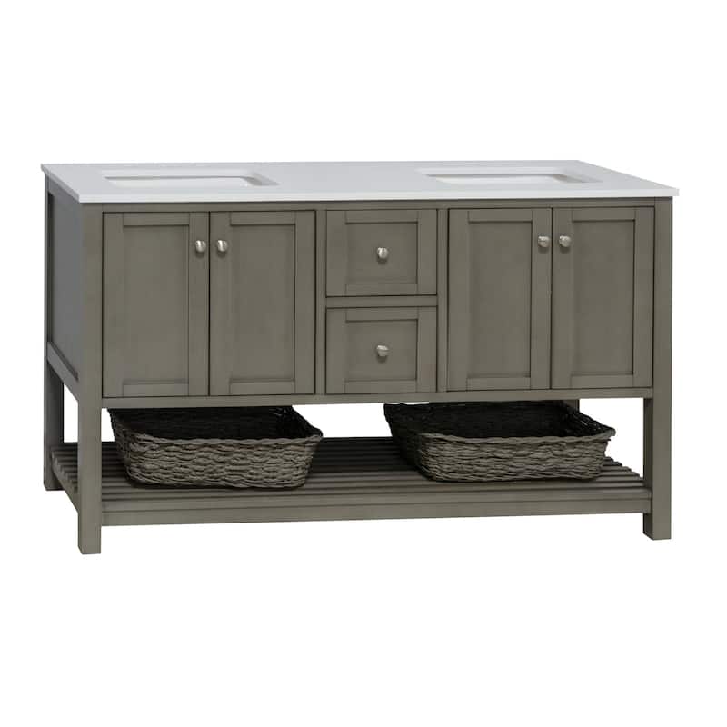 KitchenBathCollection Lakeshore 60" Double Bathroom Vanity with Engineered White Top