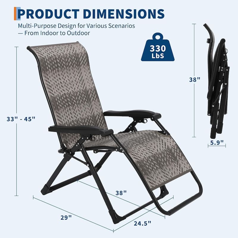 Portable Rattan Chaise Lounge Chair,Adjustable Folding with Widened Armrest