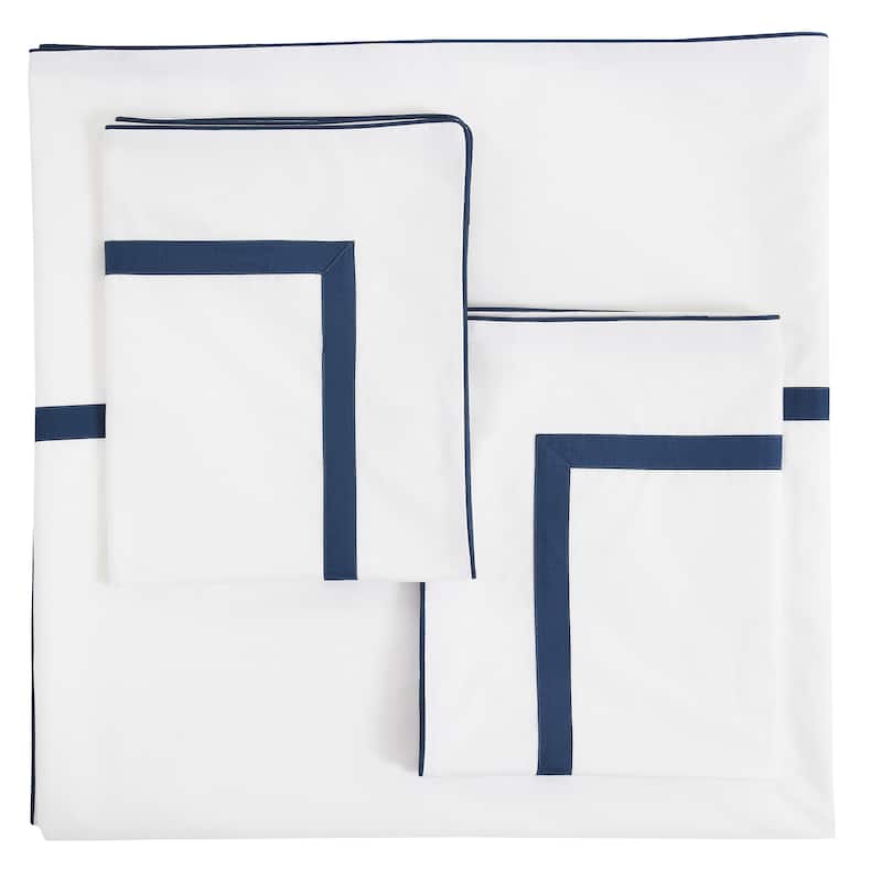 Cotton Percale Hotel Border Piping Navy Duvet Cover Set