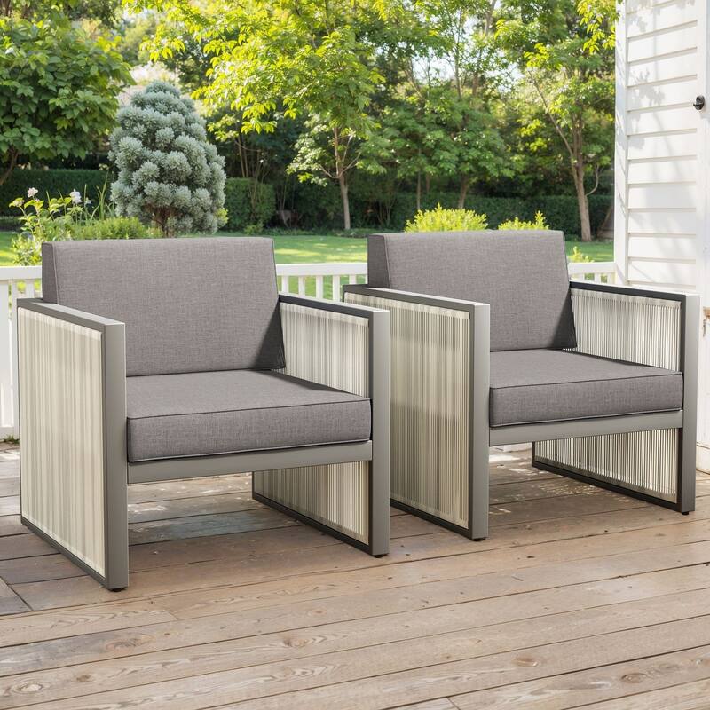 Pocassy Outdoor PE Wicker Funiture Set - Dark Grey Cushion - 2PCS Patio Chairs with Cushion