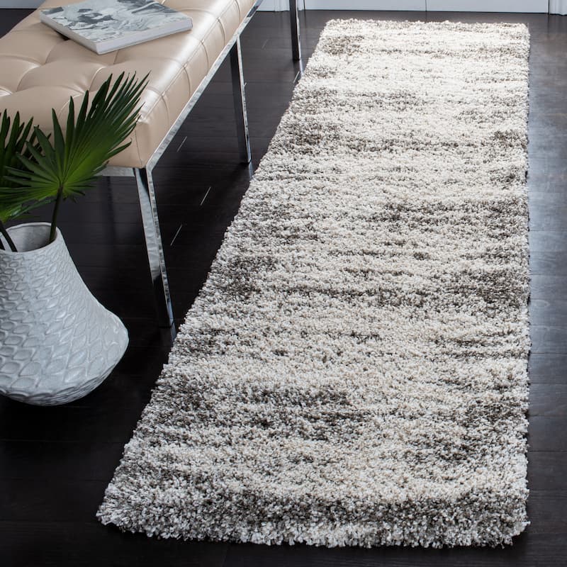 SAFAVIEH Hudson Shag Jemina Modern Abstract 2-inch Thick Rug - 2'3" x 12' Runner - Ivory/Grey