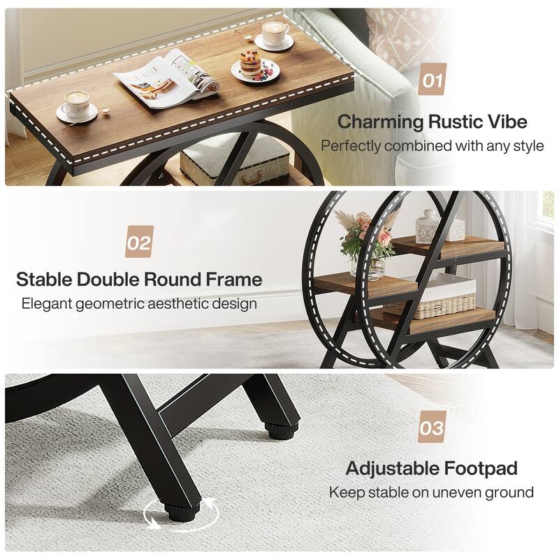 End Table Set of 2, 3-tier Narrow Side Table with Storage for Living Room - 11.8" D x 25.59" W x 26.18" H