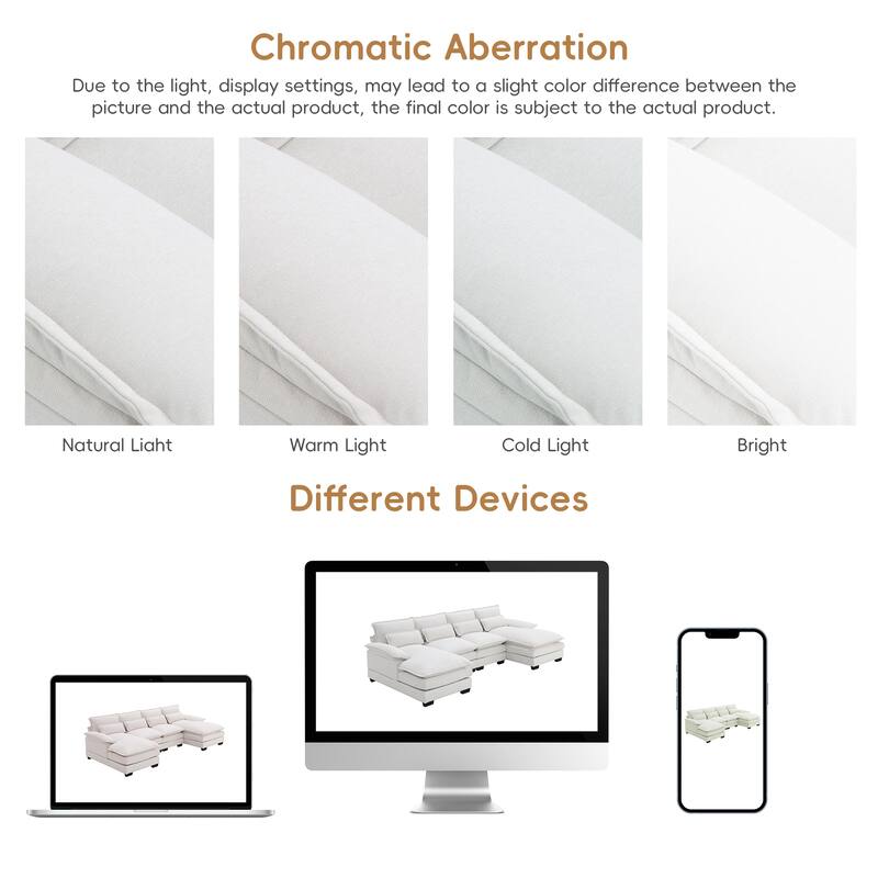 Modular U-shaped Sectional Sofa with 4 Waist Pillows, 6-Seat Upholstered Sofa with Chaise Lounge, Oversized Chenille Cloud Sofa