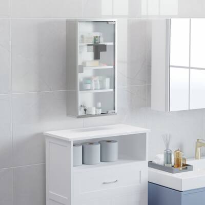 Wall Mounted Medicine Cabinet, Locking Wall Cabinet with 4 Tier Shelves,Silver