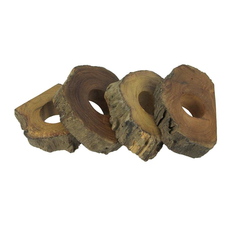 Zeckos Natural Acacia Wood Slice Napkin Rings Dining Decor (Set Of 8) - 1.25 X 4.25 X 4 inches