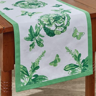 Patricia Heaton Home Green Florals And Flitters Table Runner 14" X 72" - 72 x 14 x 0.1