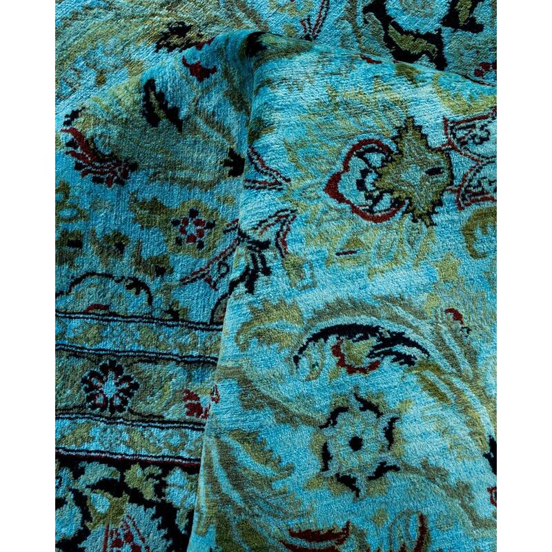 Overton Hand Knotted Wool Vintage Inspired Modern Contemporary Overdyed Blue Area Rug - 9' 2" x 12' 3"