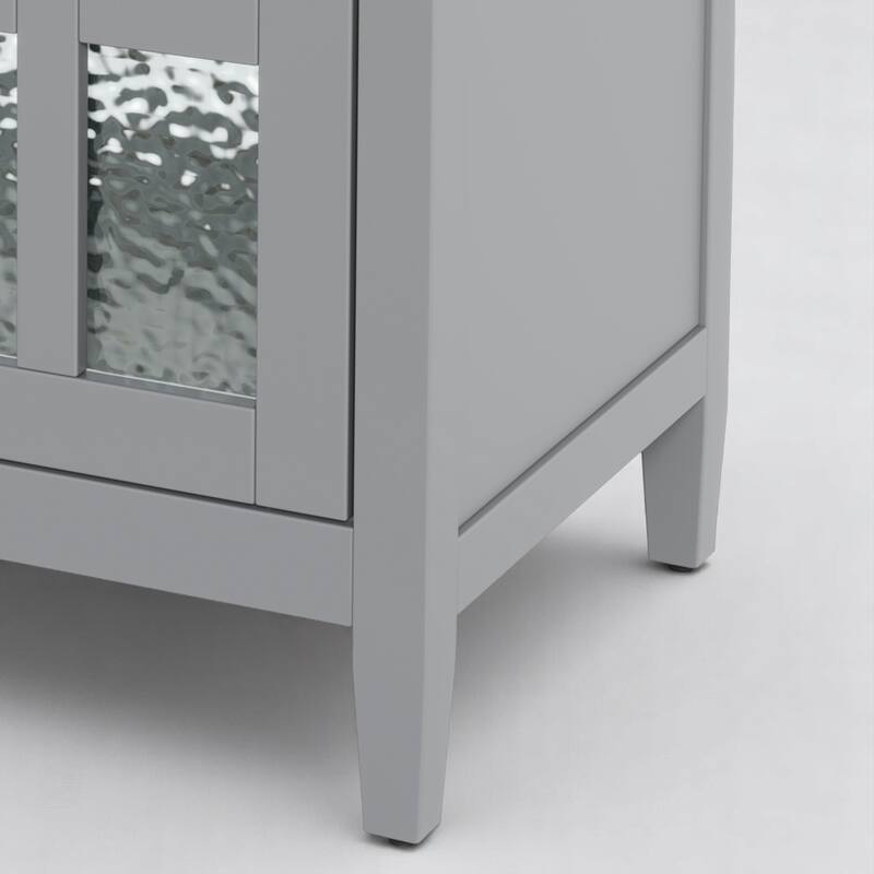 30" Bathroom Vanity with Ceramic Sink, Solid Wood Tapered Legs, Tip-Out Tray & Soft-Close Hinges