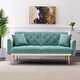 preview thumbnail 74 of 83, Velvet Futon Sofa Bed with 5 Golden Metal Legs, Sleeper Sofa Couch with Two Pillows, Convertible Loveseat for Living Room Light Blue