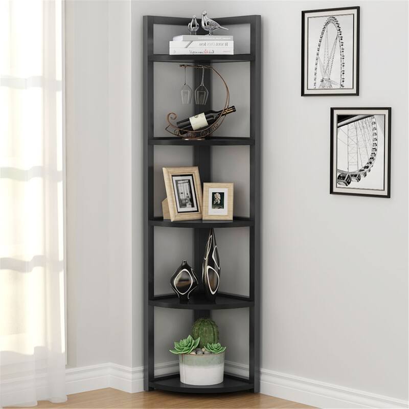 5 Tier Corner Shelf, Rustic Corner Storage Rack Plant Stand - Black