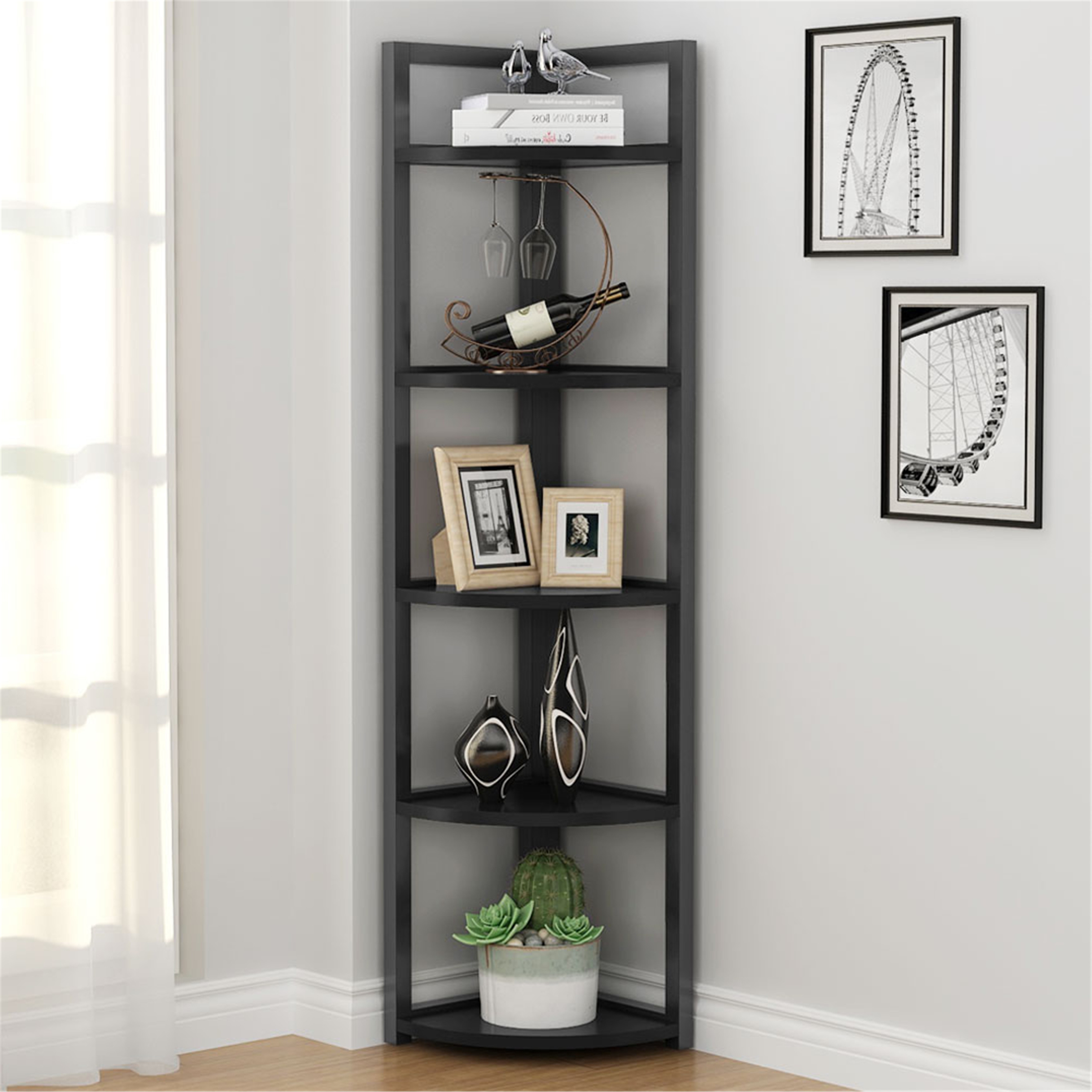 5 Tier Corner Shelf, Rustic Corner Storage Rack Plant Stand