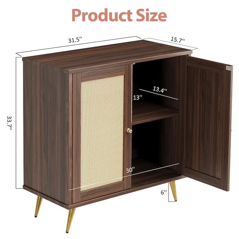 Farmhouse Rattan Storage Cabinet, Natural Buffet Sideboard - N/A