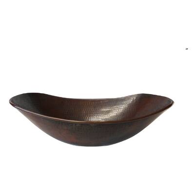 SimplyCopper 17" Oval Slipper Style Copper Vessel Bathroom Sink in Aged Copper - 17" X 11" X 4" X 5" on Ends