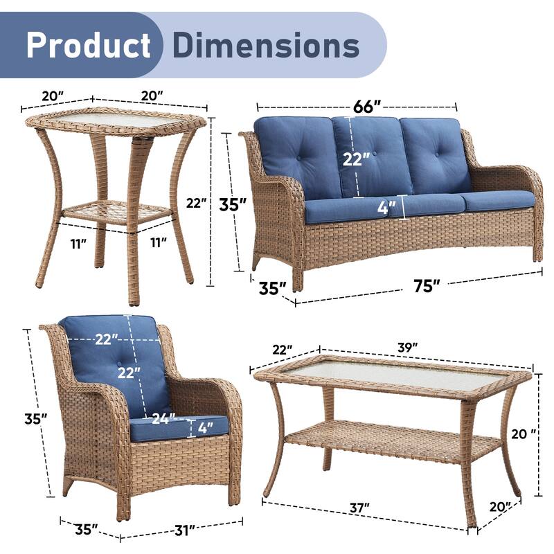 Pocassy Outdoor Patio Sofa Chairs with Coffee Table