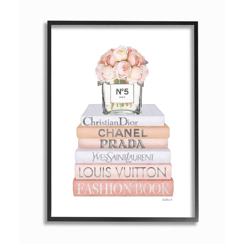 Stupell Delicate Pink Roses and Iconic Fashion Style Bookstack Framed Wall Art