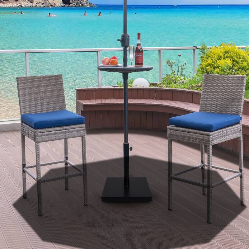 Outdoor Adjustable Umbrella Table, Portable Round Table Tray with Umbrella Hole