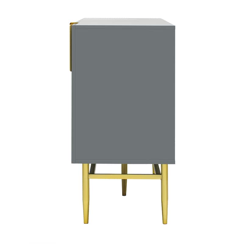 Buffet Cabinet Wave Stripe Design Sideboard with Gold Handles and Legs, TV Console Table Accent Cabinet with Adjustable Shelves