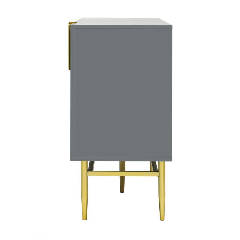 Stylish Sideboard Buffet Cabinet with Wavy Stripe Design, Gold Metal Legs, Ample Storage Space for Hallway, Living Room