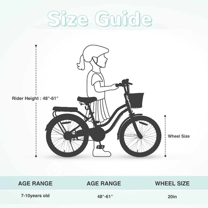Multiple Colors,Girls Bike With Basket For 7-10 Years Old Kids,20 Inch Wheel,No Training Wheels Included