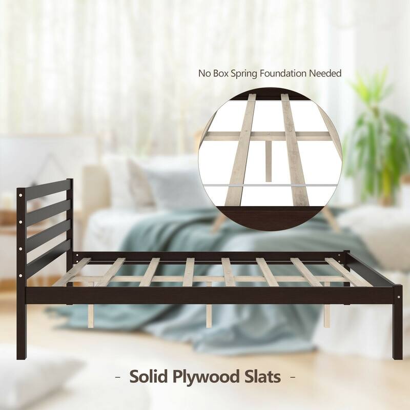 Full Size Bed frame Foundation with Solid Wooden Slat Support - Espresso