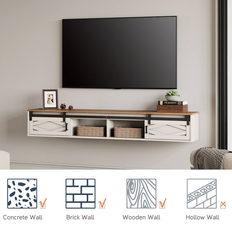 Floating TV Stand with Charging Station for TVs up to 80 Inches