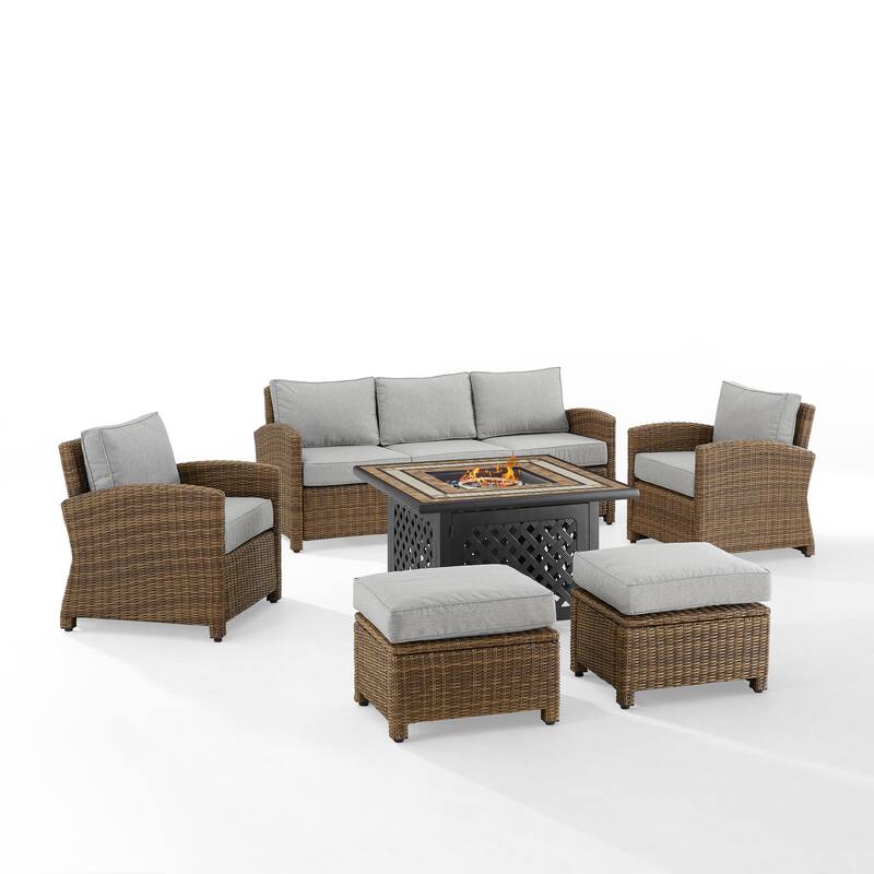 Crosley Bradenton 6Pc Outdoor Wicker Sofa Set W/Fire Table - 150.5 "W x 135 "D x 32.5 "H