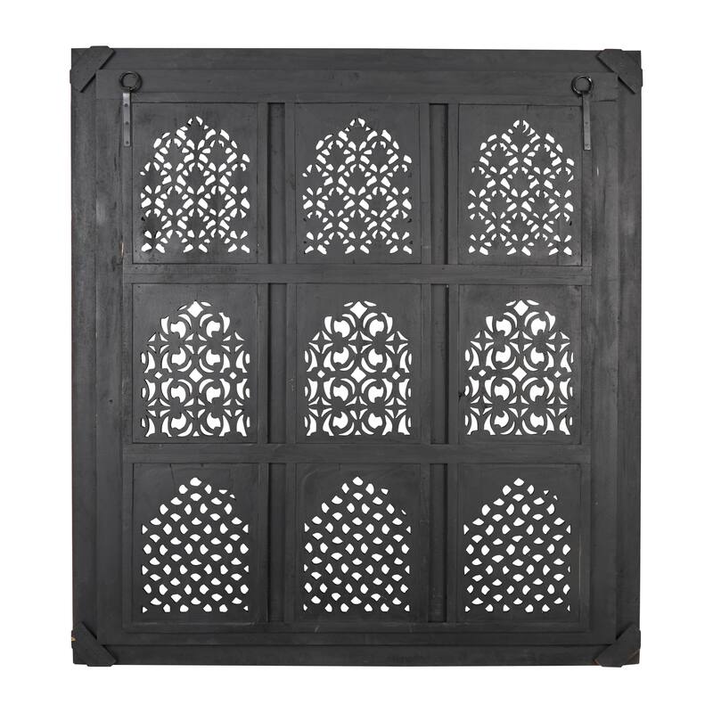 Mango Wood Scroll Handmade Intricately Carved 9 Panel Wall Decor with Engraved Details - Gold - Roche River Decor