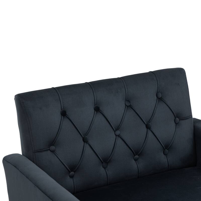 Velvet Upholstered Armchair Single Sofa Modern Tufted Reading Chairs Gold Metal Leg Wingback Chairs for Living Room Bedroom