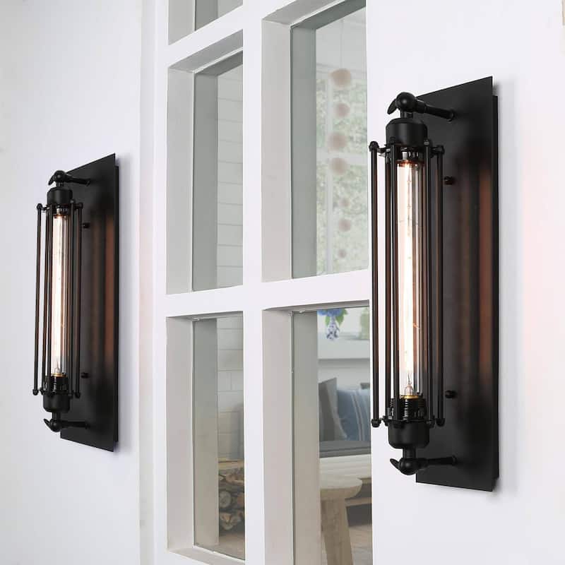 Modern Industrial 1-Light Black Wall Sconce Flush Mount Wall Lamps - W 5.5" x H 18.5"