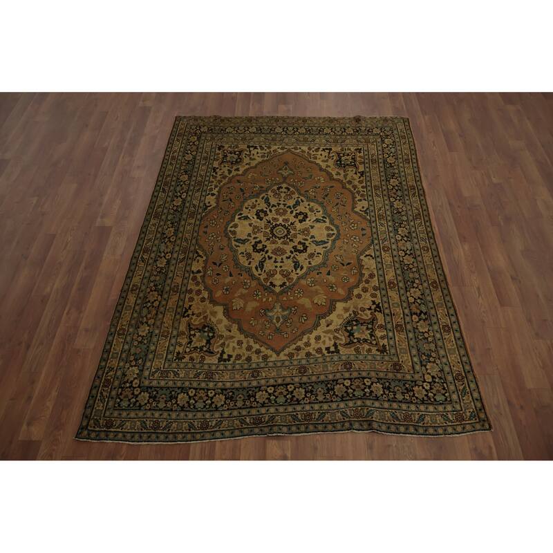 Hand Knotted Oriental 100% Wool Carpet Traditional Floral Oranges & Rust Tabriz (Haj Jalili) Area Rug - 6' 1'' X 4' 5''
