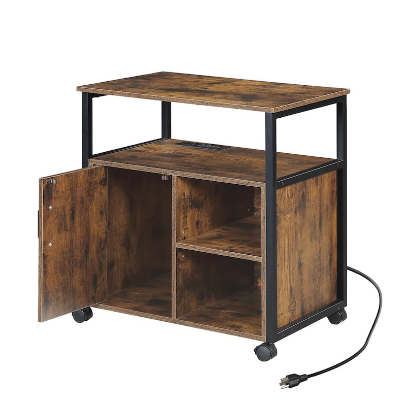 File Cabinet,Office Filing Cabinets with Socket and USB Charging Port,Printer Stand with Storage, Metal Side Frame