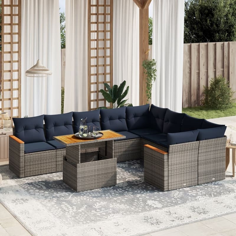 vidaXL Patio Sofa Set with Cushions Outdoor Furniture 10 Piece Poly Rattan - 24.4 x 24.4 x 27.2 - Grey