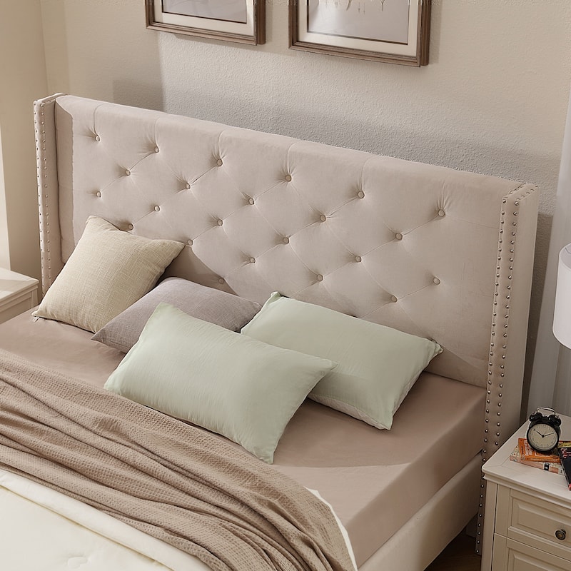 California King Velvet Upholstered Platform Bed Frame
