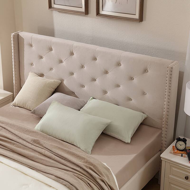 Morden Fort Queen Size Velvet Upholstered Platform Bed Frame with 6 inches Metal Legs
