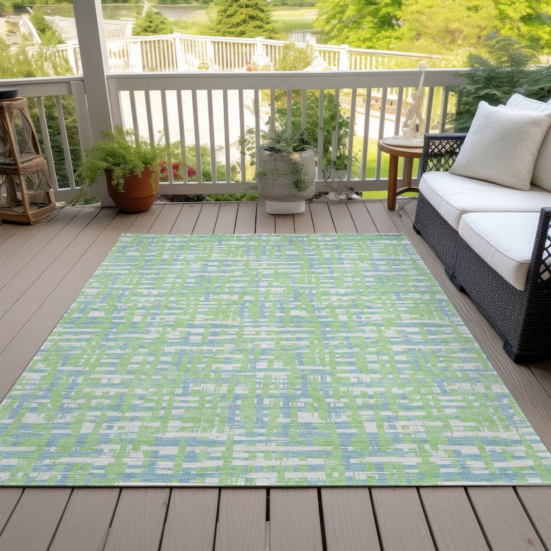 Machine Washable Indoor/ Outdoor Modern Crosshatch Chantille Rug