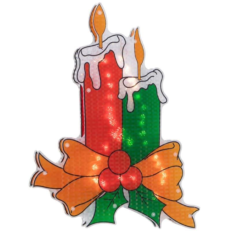 Lighted Holographic Candle Christmas Window Silhouette Decoration - 17"