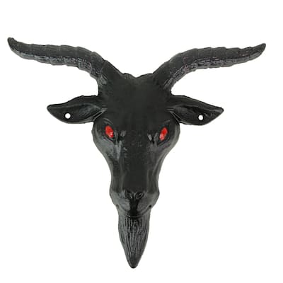 Zeckos Black Cast Iron Baphomet Goat Head Wall Mounted Resin Sculpture
